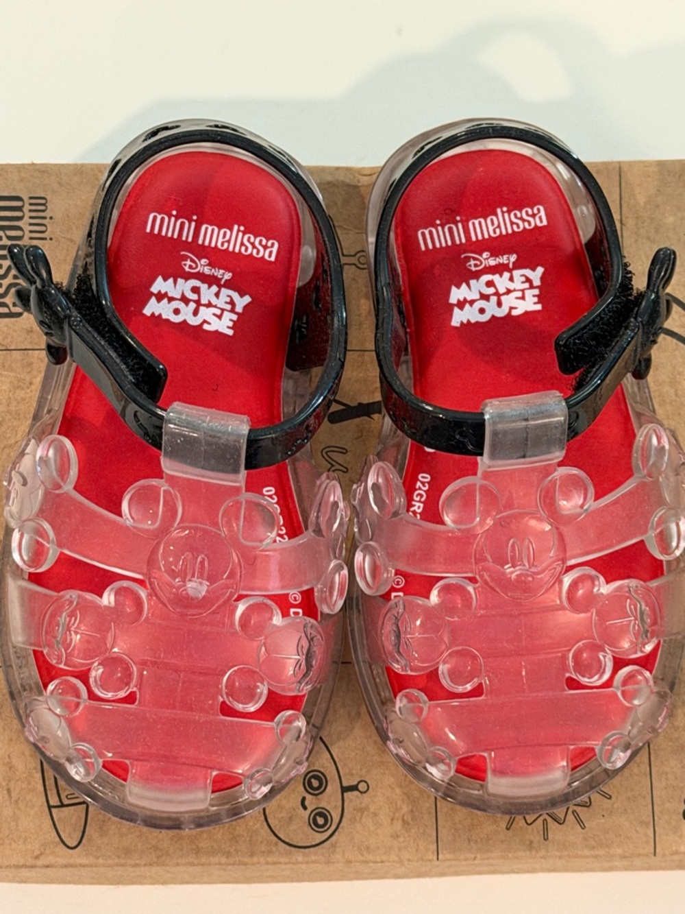 Mini melissa Disney Mickey Mouse Kids Clear Jelly Sandals - Red Insole